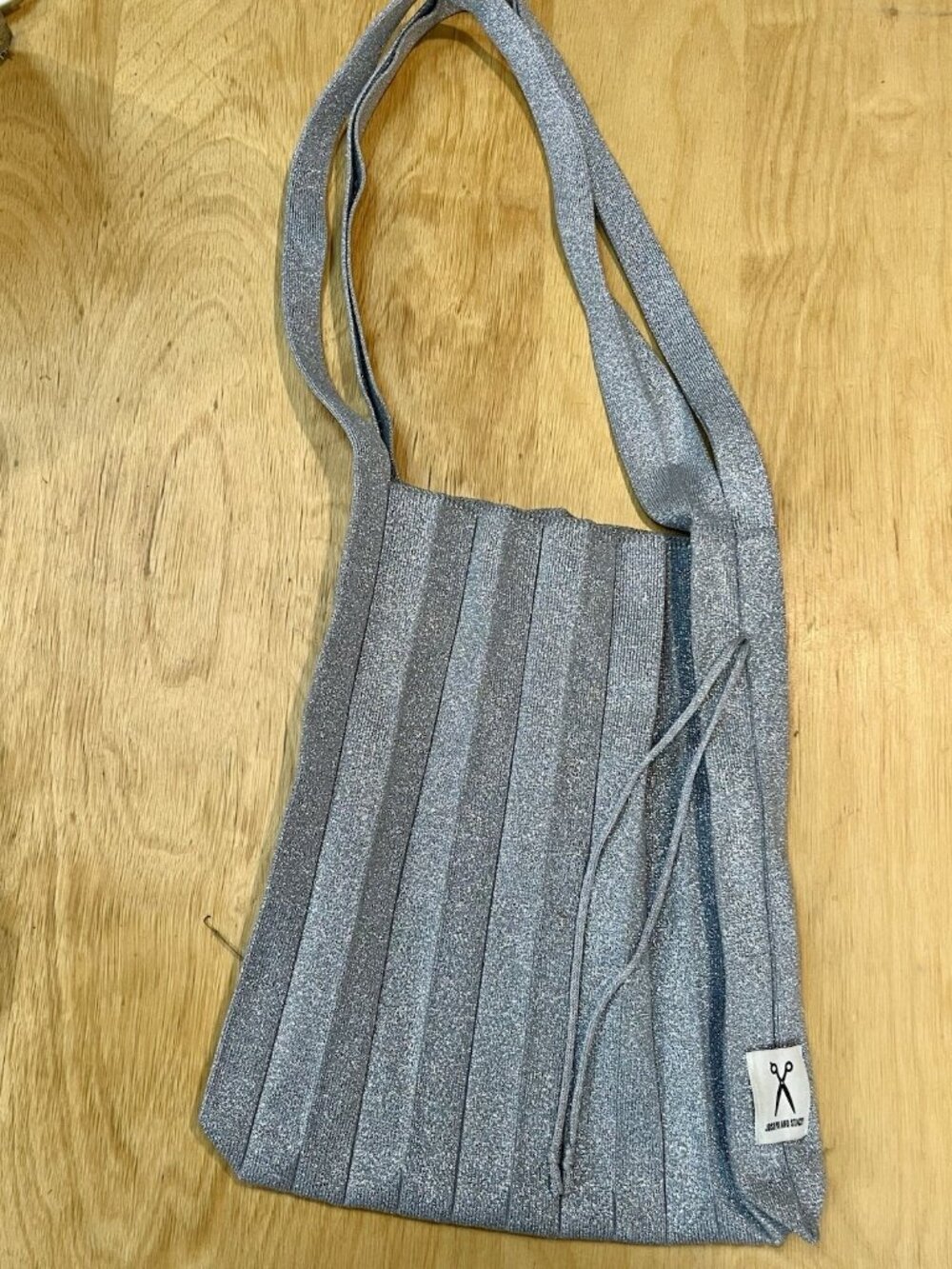 JOSEPH & STACEY Lucky Pleats Solid Knit Bag Medium Starry Silver Metallic NWOT
